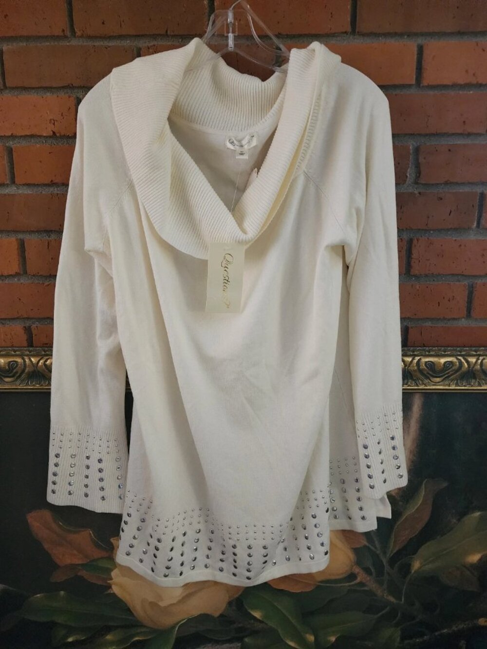 New with Tags Questions Cream Colored Lightweight Cowlneck Sweater